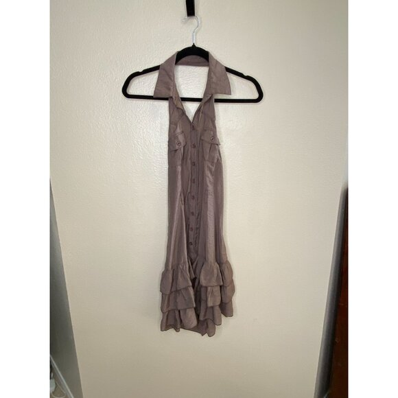 Mine Womens Halter Collared Ruffle Tiered Button-Down Dress Medium Brown Blend - Picture 1 of 8